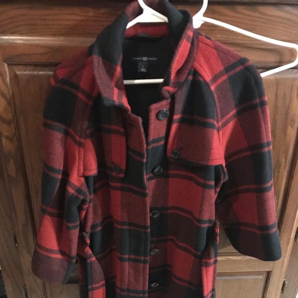 Plaid belted coat with 3/4 sleeve